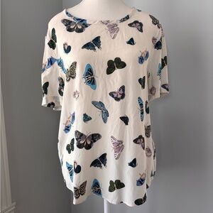 Equipment White Butterfly Print Short Sleeve Top 100% Silk